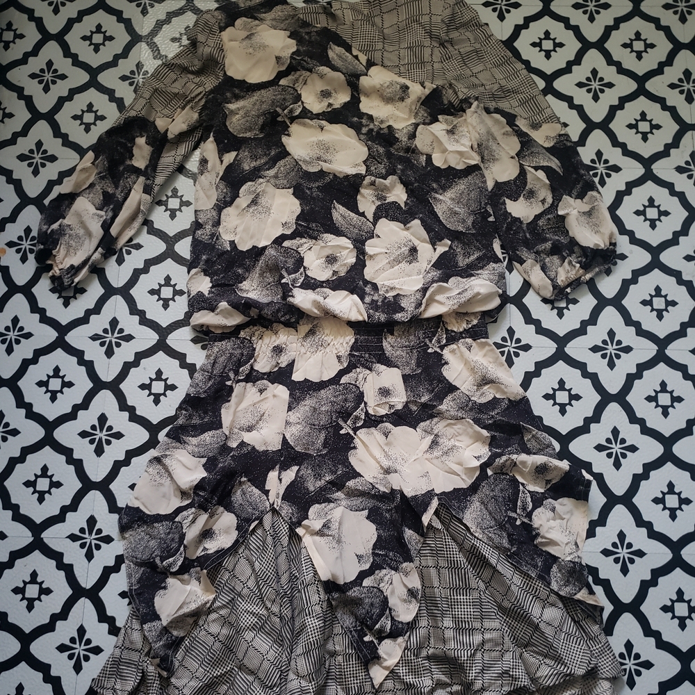 Vintage 90s Damianou Floral Mixed Print Dress | 1920s Flapper Inspired | Size S